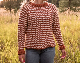 Prescott Pullover | Crochet Pattern | PDF | Striped Sweater Raglan Top Down | Easy Beginner Crochet Sweater | Crochet Ribbed Sweater