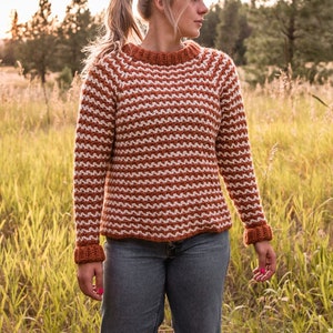 Prescott Pullover | Crochet Pattern | PDF | Striped Sweater Raglan Top Down | Easy Beginner Crochet Sweater | Crochet Ribbed Sweater