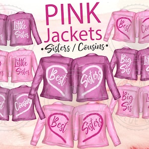 PINK Jackets SISTERS And Cousins Clipart Best Friends Jackets BFF Clipart Friends Clipart Watercolor Hairstyles
