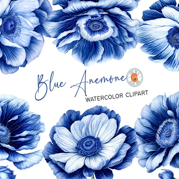 Blue Anemone clipart, Blue Anemone Flowers in PNG format, Watercolor Blue Anemone Clipart, Watercolor Blue Anemone Bouquet, Blue Anemone