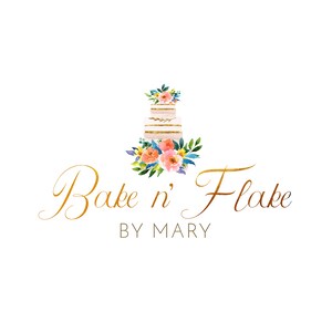 Premade Watercolor Logo Cake logo Cooking logo Artisan Cakes Logo Watercolor Cake  Boho Logo Floral Logo Bakery logo  Watercolor Mixer Logo