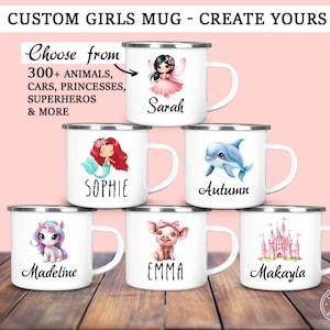 Personalized Mug For Kids, Kids Camping Mug, Girls Mug, Mug For Girls, Princess Mug, Coffee Mugs For Girls, Cartoon Mugs, Kids Enamel Mug,