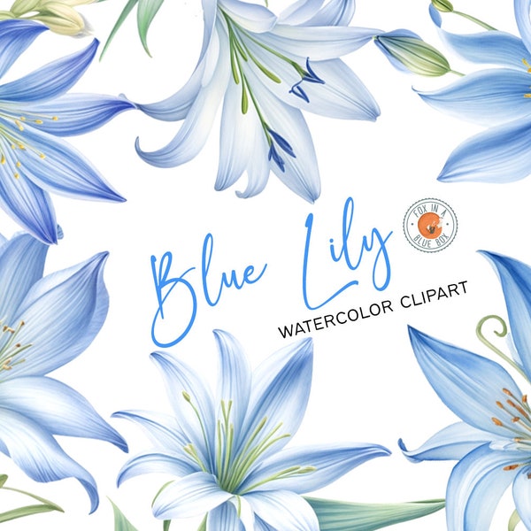 Blue Lily clipart, Blue Lily Flowers in PNG format, Watercolor Blue Lily Clipart, Watercolor Blue Lily Bouquets, Blue Lily PNG files