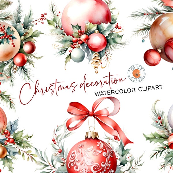 Christmas decoration clipart, flower clipart, Christmas decoration in PNG format, Watercolor Christmas decoration, Christmas clipart PNG