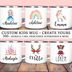 Personalized Mug For Kids, Kids Camping Mug, Girls Mug, Mug For Girls, Princess Mug, Coffee Mugs For Girls, Cartoon Mugs, Kids Enamel Mug,