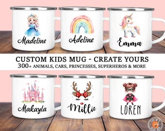 Personalisierte Kindertasse: Benutzerdefinierte Cartoon-Grafik, Emaille oder Keramik