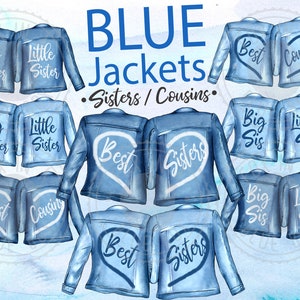 BLAUWE Jassen SISTERS And Cousins Clipart Beste Vrienden Jassen BFF Clipart Vrienden Clipart Aquarel Kapsels