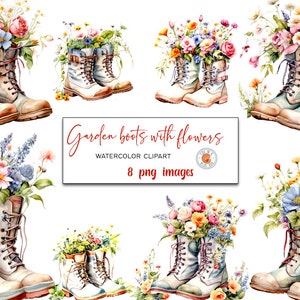 Garden Boots With Flowers clipart, Watercolor Garden Boots With Flowers in PNG format, Watercolor Garden Boots With Flowers Clipart Bundle