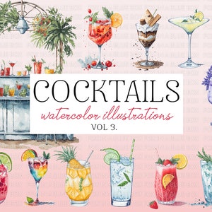 Watercolor Cocktails, Cocktails Clipart, Watercolor Drinks, Signature Drinks, Signature Cocktails, Wedding Bar Sign