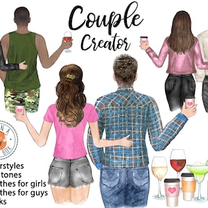 PAAR CREATOR Paar Clipart Benutzerdefinierte männliche und weibliche Beste Freunde Clipart Soul Sisters Clipart Freunde Clipart Aquarell Frisuren