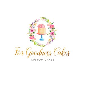 Vorgefertigtes Aquarell Logo Kuchenlogo Kochlogo Artisan Cakes Logo Aquarellkuchen Boho-Logo Blumenlogo Bäckereilogo Aquarell Mixer Logo