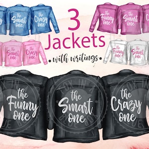 3 JACKETS with WRITINGS Best Friends Clipart Best Friends Jackets BFF Clipart Friends Clipart Watercolor Hairstyles Custom Besties Clipart
