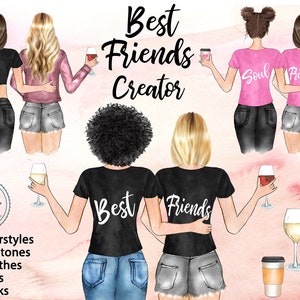 Best Friends CREATOR Clipart Best Friends Jackets BFF Clipart Soul Sisters Clipart Friends Clipart Watercolor Peinados Custom Besties