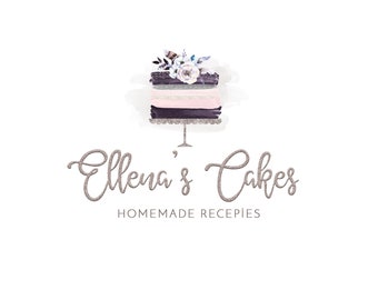 Premade Watercolor Logo Cake logo Cooking logo Artisan Cakes Logo Watercolor Cake  Boho Logo Floral Logo Bakery logo  Watercolor Mixer Logo
