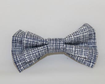 Black and White Crosshatch Asymmetric Bow--Black and White Bow--Clip or Nylon Headband