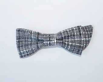 Black and White Crosshatch Asymmetric Bow--Black and White Bow--Clip or Nylon Headband