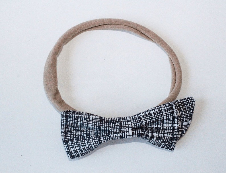 Black and White Crosshatch Asymmetric Bow--Black and White Bow--Clip or Nylon Headband