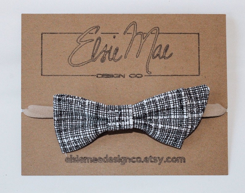 Black and White Crosshatch Asymmetric Bow--Black and White Bow--Clip or Nylon Headband