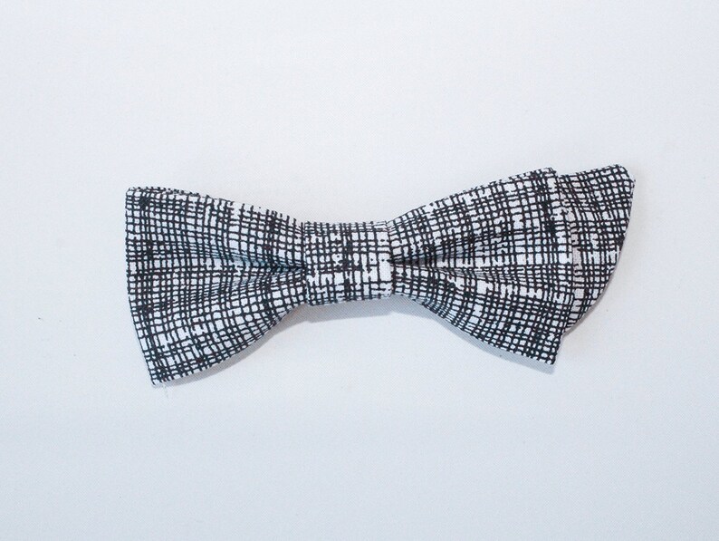 Black and White Crosshatch Asymmetric Bow--Black and White Bow--Clip or Nylon Headband