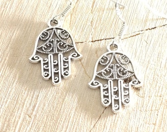 Women's Earrings, Hamsa Earrings, Hand of Fatima, Silver Earrings, Woman's Earringss, Gifts for Woman,  Woman's Gifts, Mother's Day