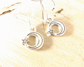 Moon Earrings, Star Earrings, Celestial Earrings, Silver Earrings, Women's Earrings, Girls Earrings, Gifts for Women, Ladies Earrings, Star