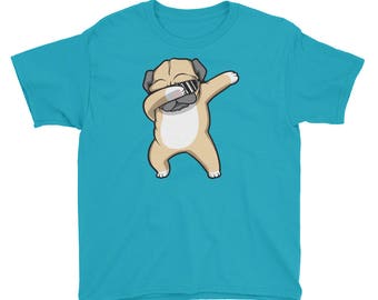 Dabbing Pug Shirt - Funny Cute Dog Dab Dance Youth Short Sleeve T-Shirt