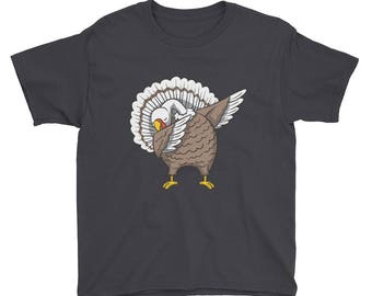 Dabbing Turkey Thanksgiving T Shirt for kids -  Youth Short Sleeve Dab Dance Hip Hop Shirt