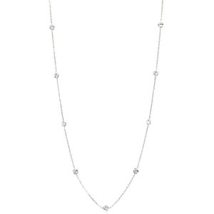 14K White Gold Station Necklace With 4 MM Cubic Zirconia By The Yard (16 - 24 Inch)