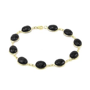 14K Yellow Gold Scarab Bracelet With Black Onyx Gemstones