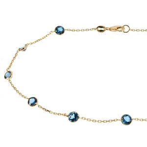 14k Yellow Gold Station Bracelet With London Blue Topaz Gemstones By the Yard 7 - 8.5 Inch image 2