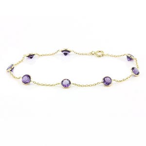 14k Yellow Gold Handmade Bracelet with Round 5mm Amethysts By the Yard