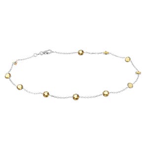 14k White Gold Handmade Station Anklet With Citrine Gemstones By the Yard 9 - 11 Inches