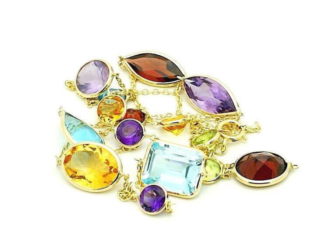 14K Yellow Gold Handmade Station Necklace With Large Gemstones by the ...