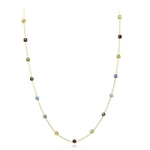 14K Yellow Gold Handmade Station Necklace With 4 MM Gemstones By The Yard 16, 17, 18, and 20 Inch