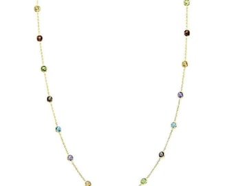 14K Yellow Gold Handmade Station Necklace With 4 MM Gemstones By The Yard (16, 17, 18, and 20 Inches)