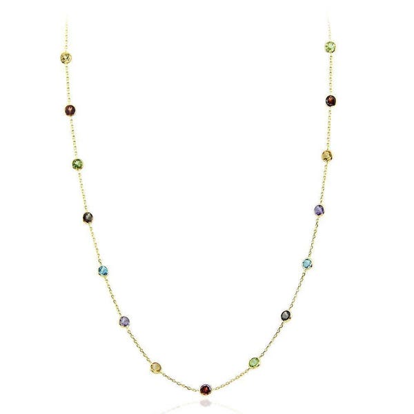 14K Yellow Gold Handmade Station Necklace With 4 MM Gemstones By The Yard (16, 17, 18, and 20 Inches)