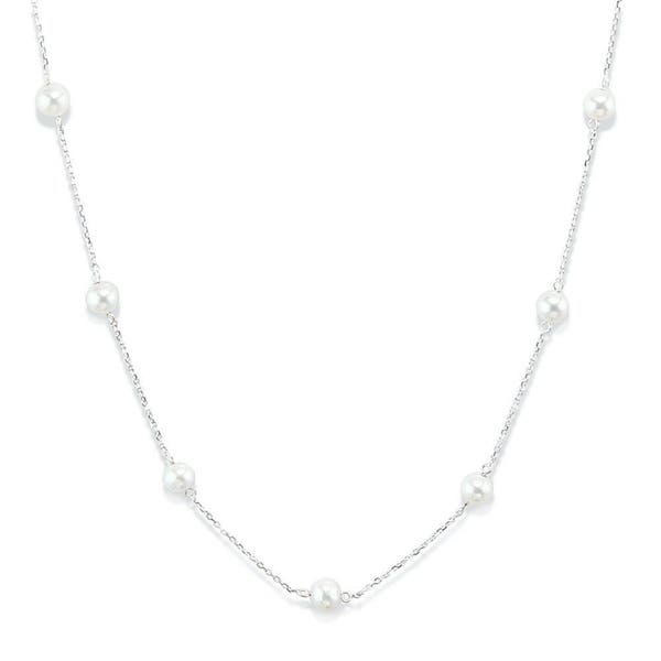 14K White Gold Tin Cup Necklace With Cultured Freshwater Pearls By The Yard 16 - 24 Inch