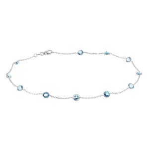 14k White Gold Station Bracelet With Round 4mm Blue Topaz Gemstones By the Yard 7 - 8