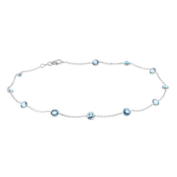 14k White Gold Station Bracelet With Round 4mm Blue Topaz Gemstones By the Yard 7 - 8