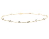 14k Yellow Gold Station Ankle Bracelet With Cubic Zirconia By the Yard