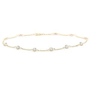 14k Yellow Gold Station Ankle Bracelet With Cubic Zirconia By the Yard