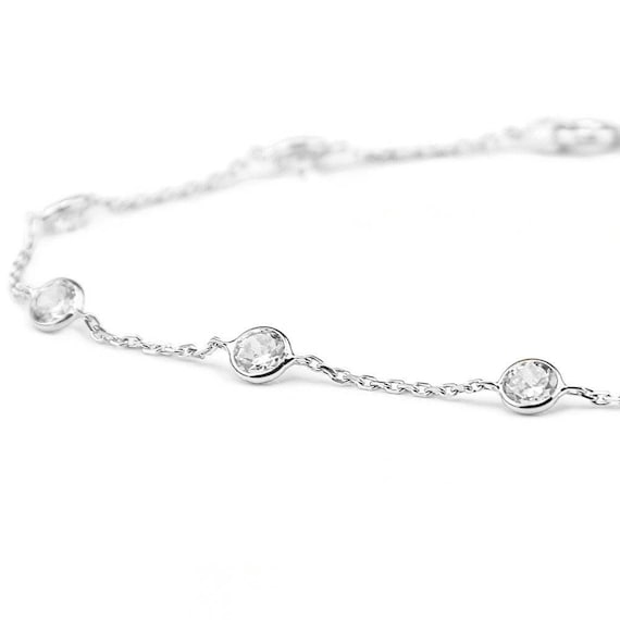 14k White Gold Station Anklet Bracelet With 4mm Round Cubic Zirconia by the Yard Etsy UK