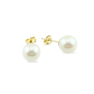 14K Yellow Gold Stud Earrings With Cultured Freshwater Pearls 8 - 8.5 MM