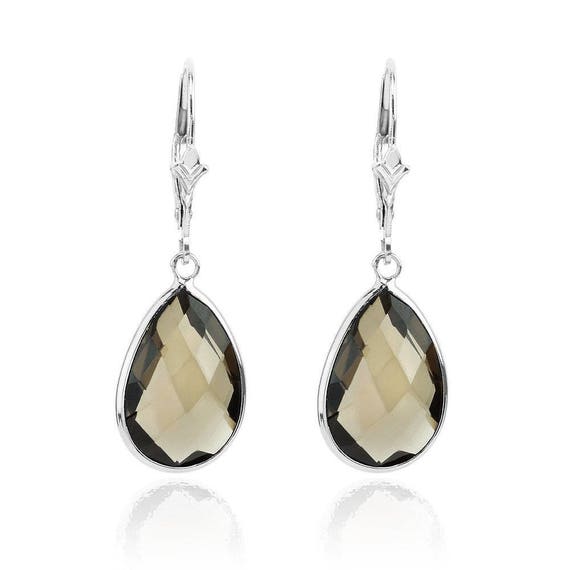 14K Yellow Gold Necklace With Dangling Smoky Topaz Gemstones 16 Inches