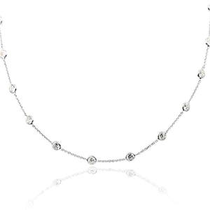 14K White Gold Handmade Station Necklace With 4 MM Cubic Zirconia By The Yard (16 - 24 Inches)