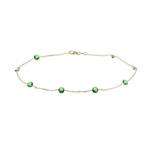14k Yellow Gold Station Bracelet with Emerald Green Cubic Zirconia By the Yard 6.5 - 8.5 Inch