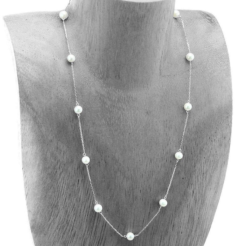 14K White Gold Tin Cup Necklace With Cultured Freshwater Etsy