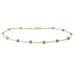 14k Yellow Gold Anklet With 4mm Pink Round Cubic Zirconia By the Yard 9 - 11 Inch