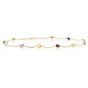14k Yellow Gold Handmade Station Anklet With Gemstones By the Yard