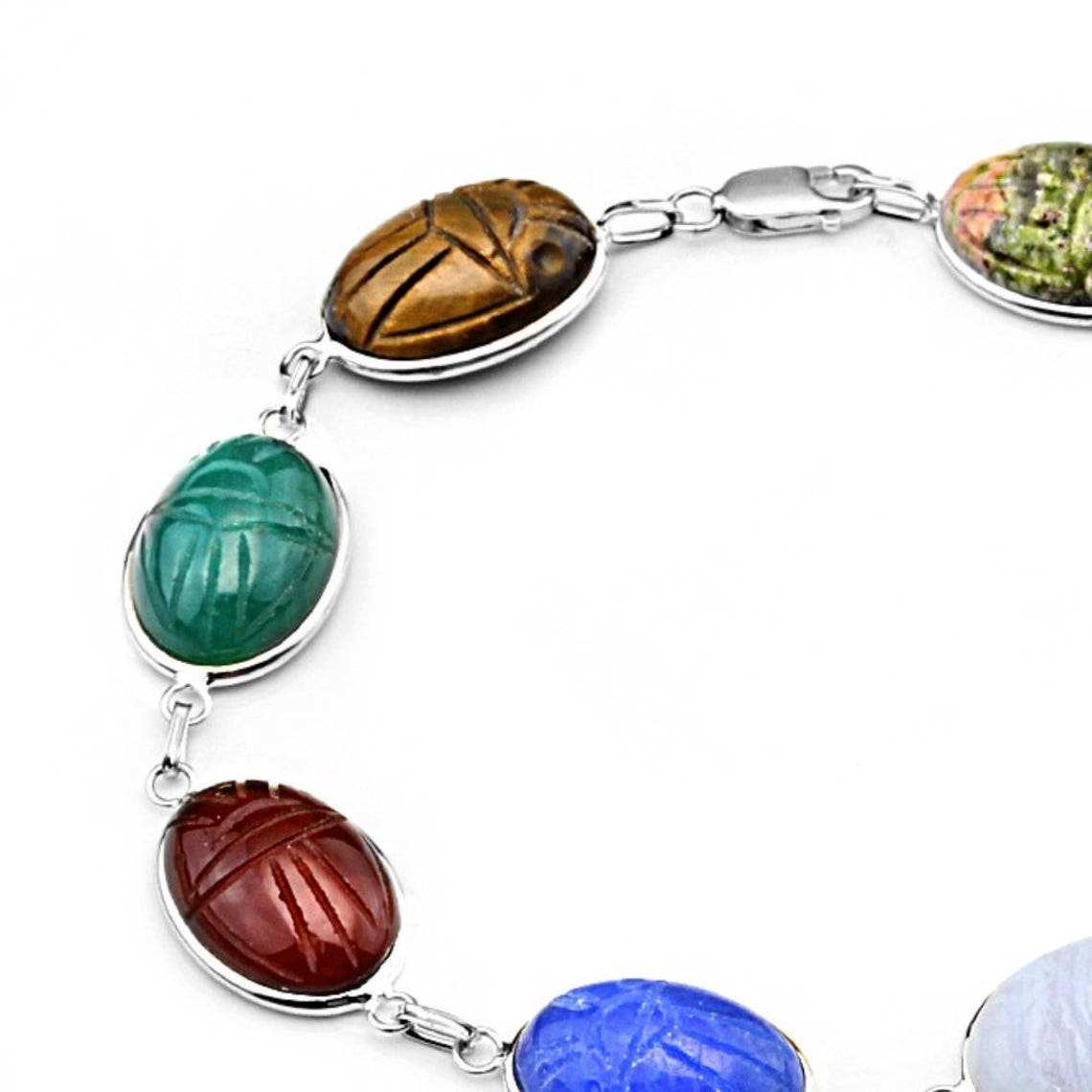 14k White Gold Handmade Scarab Bracelet With Oval Shape Etsy